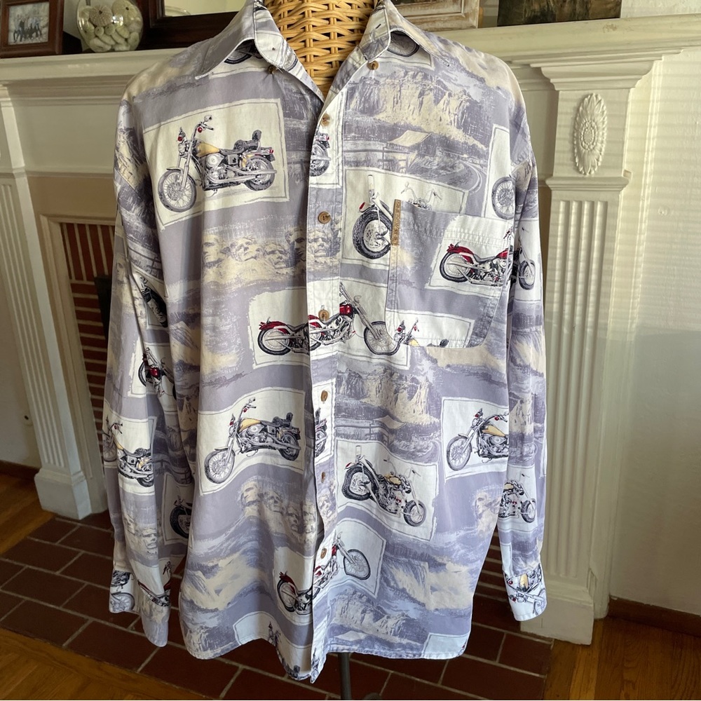Clearwater Mt. Rushmore biker motorcycle button shirt L